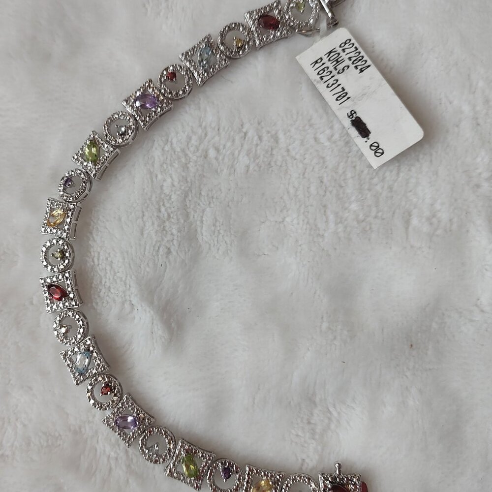 Ross-Simons Sterling Silver Multi Gemstone Link Tennis Bracelet NWT